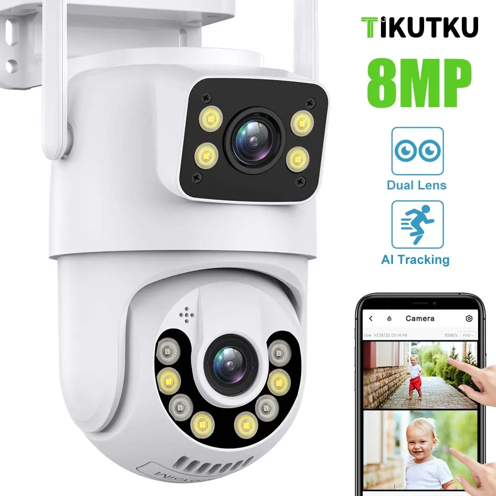 

4K 8MP Securiy Camera WIFI Dual Lens Outdoor PTZ CCTV Monitor Smart Protection IP Cam AI Tracking Video Surveillance ICsee