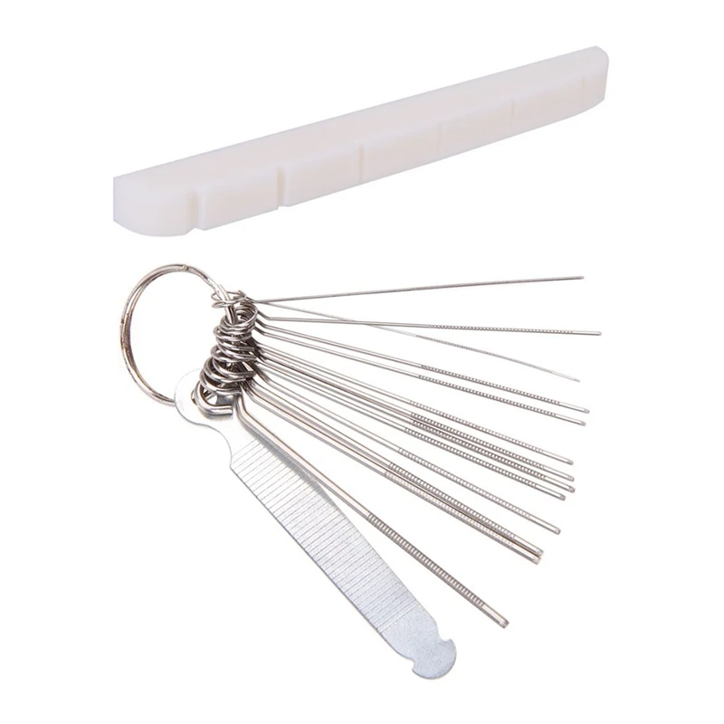 

1 Set Guitar Nut Slotting Bridge Pin Hole Slot File Kit & 1 Pcs 42Mm Bone Nut For Electric Guitar Tele