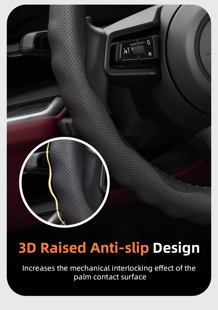 Geeignet für Nissan Lenkradbezug mit gewelltem Sportdesign, atmungsaktivem Leder, segmentiertem, rutschfestem, schweißabsorbierendem Schutzhülle Qashqai J10 J11 March Terrano2 Pathfinder R51 Note E12 Almera G15 – Detail 13