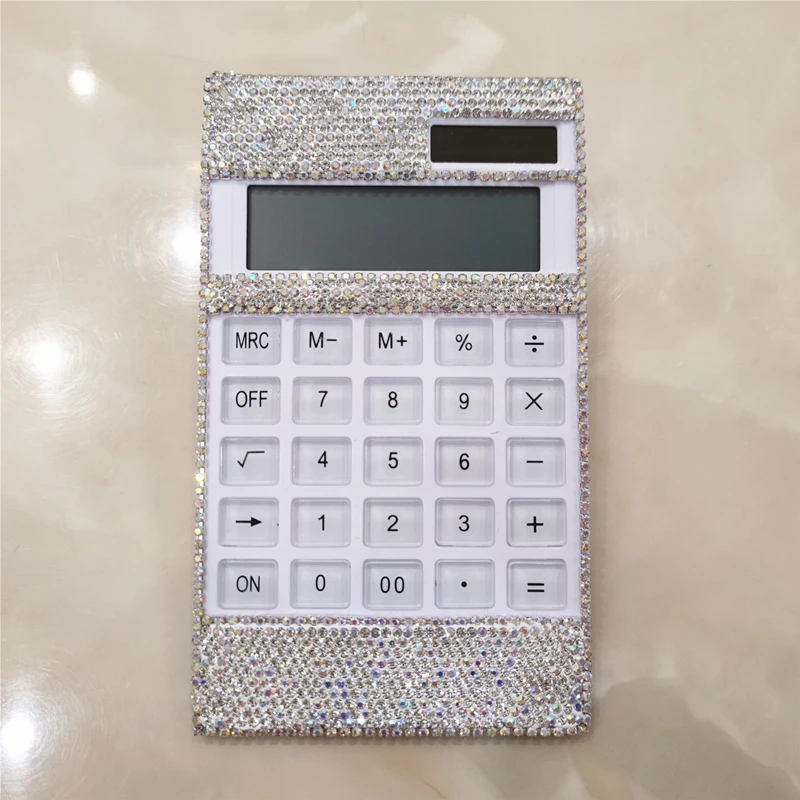 

Rhinestone Solar Energy Calculator Voice Learning Screen Display Electronic Office School Financial Accounting Tools 12 Digits