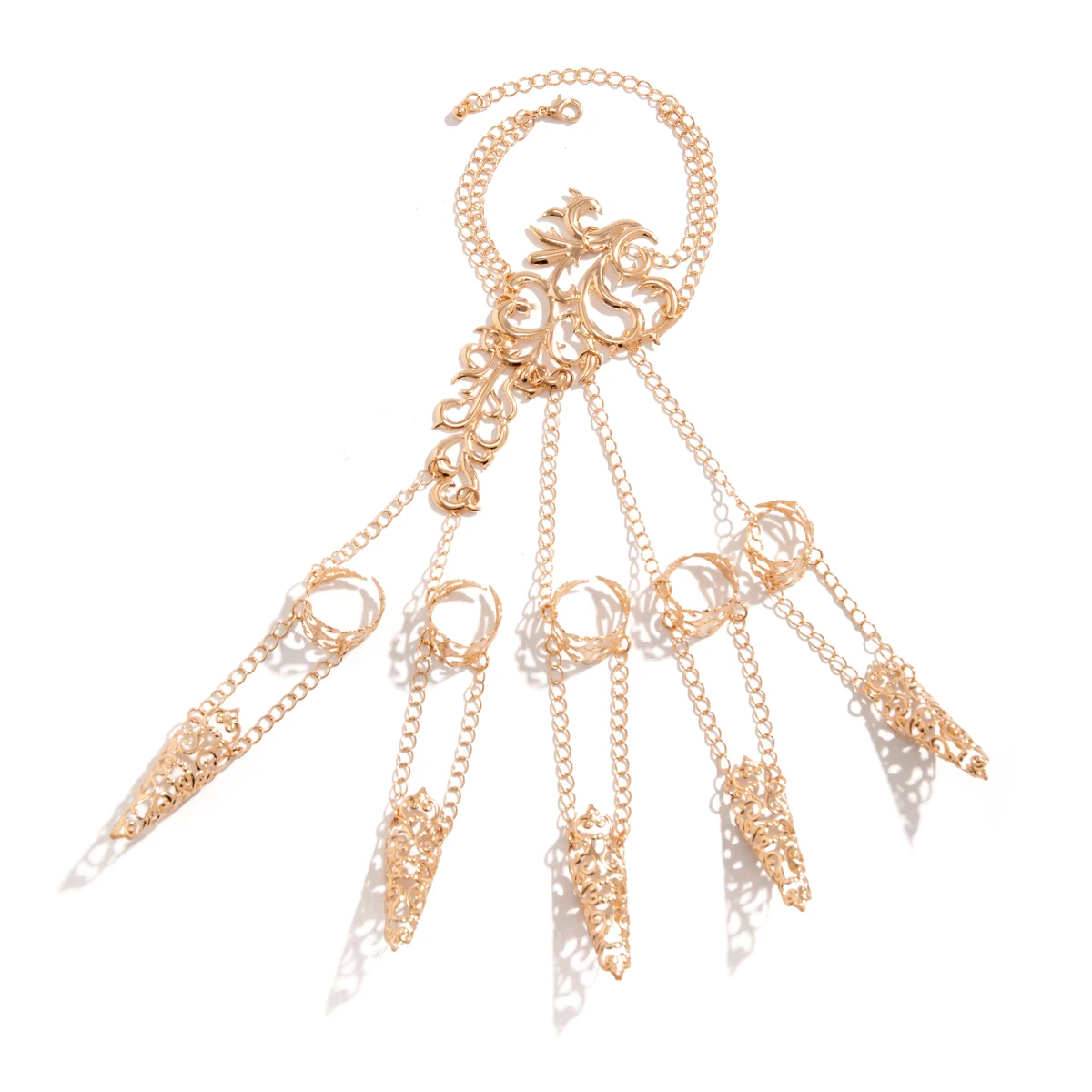 Gothic Indian Hollow Metal Pattern Finger Wrist Chain