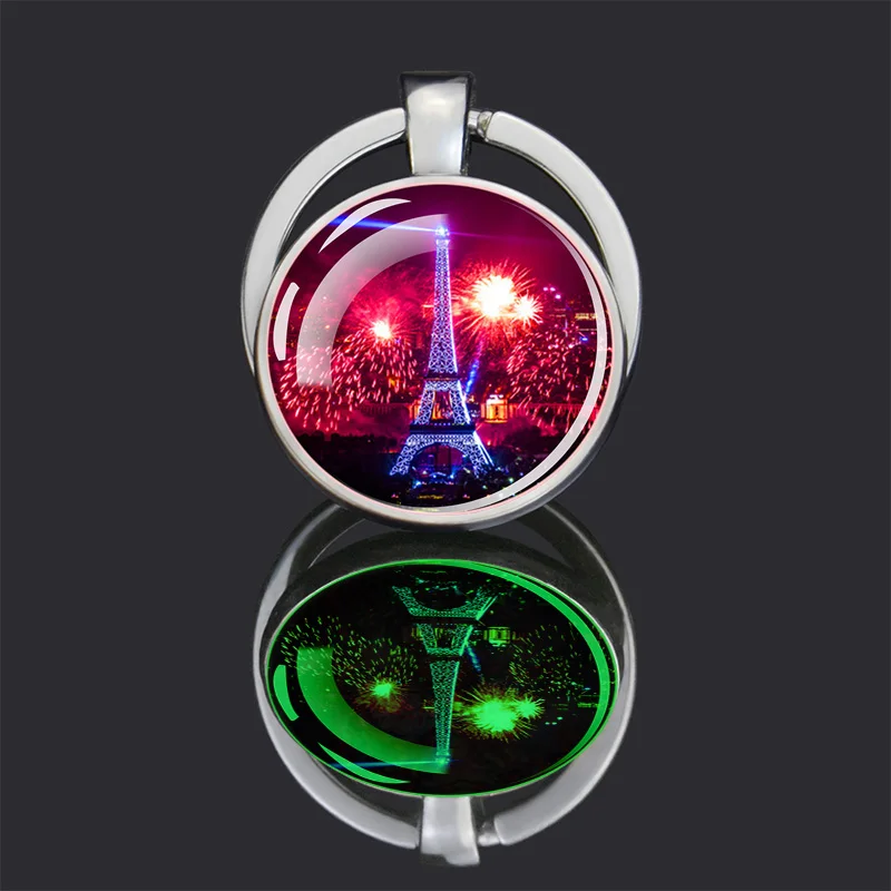 Luminous Eiffel Tower Keychains Two-Side Glass Pendant Key Chain France Paris Eiffel Tower Glow in The Dark Keyring Travel Gifts