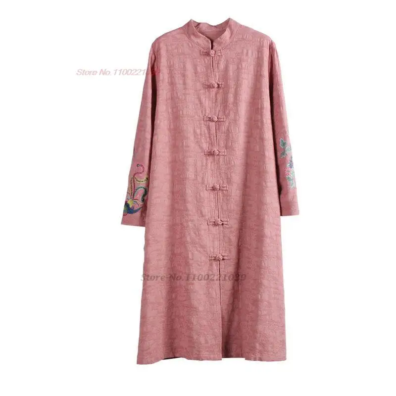Traditional Chinese Hanfu Tops National Flower Embroidery Coat Cotton Linen Jacket Ethnic Cardigan
