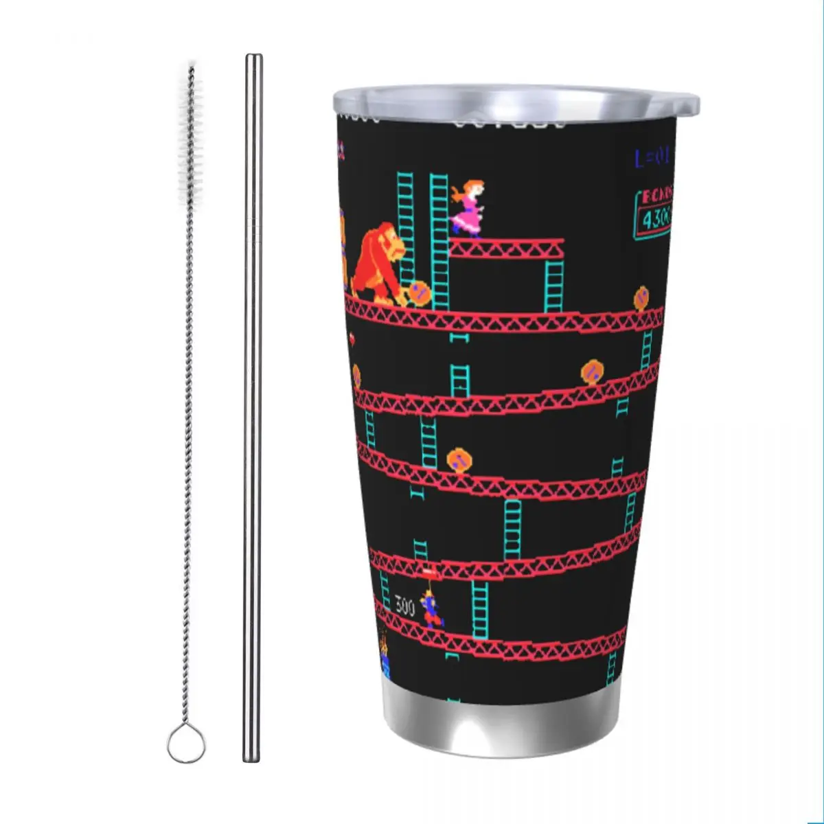 Donkey Kong Tumbler Vacuum Insulated Arcade Game Collage Vintage Thermal Cup In Acciaio Inox Office Home Mug Bottiglia D'Acqua, 20Oz