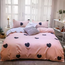 Heart Pattern AB Double-sided Pink Bedding Set King Size Soft Skin Friendly Duvet Cover Set Quilt Cover Pillowcase 2-3 Pcs Sets