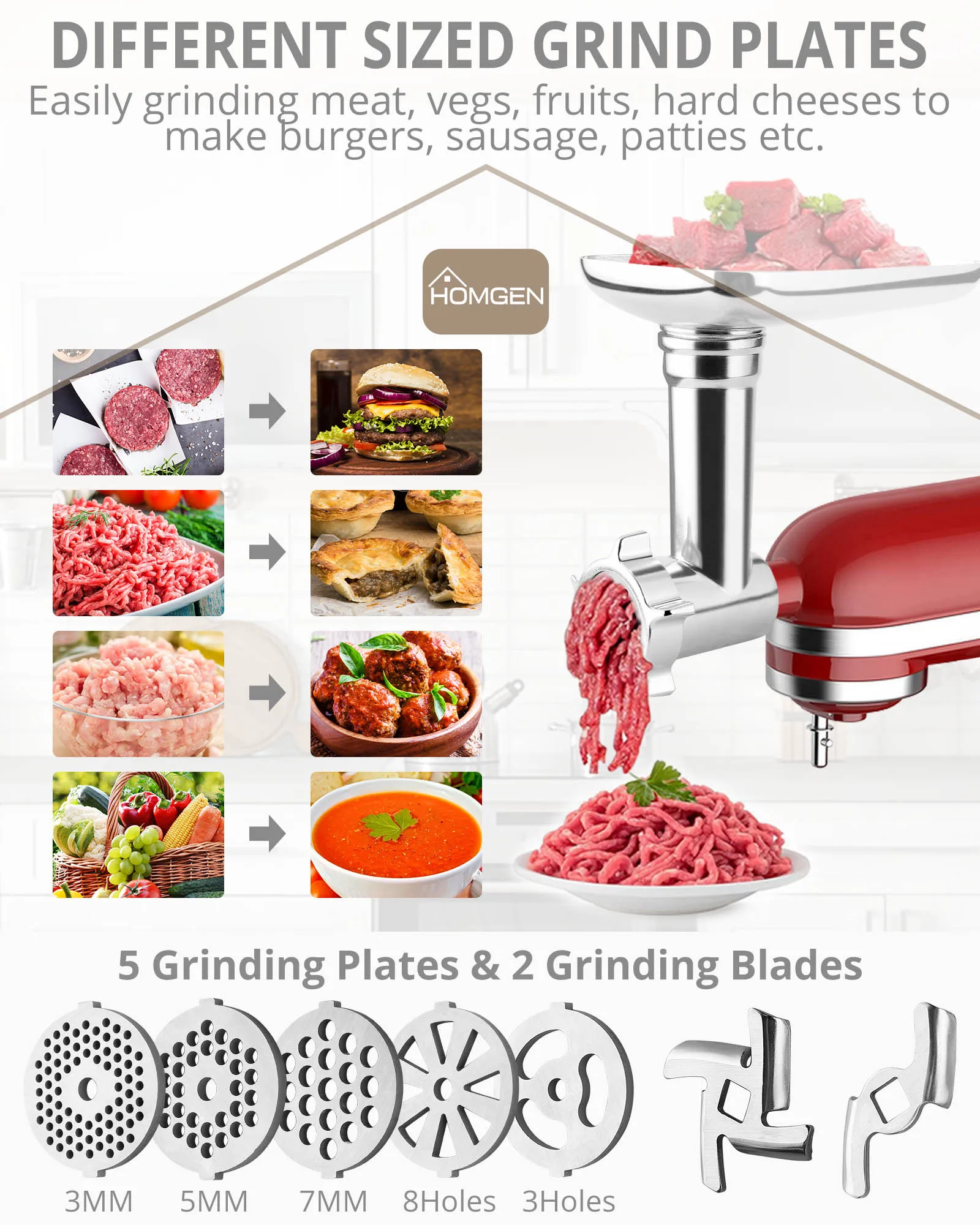 Meat Grinder Parts Metal Food Grinder Attachments KitchenAid Stand Mixers Sausage Stuffer Handling Grind Meat Hard Cheeses