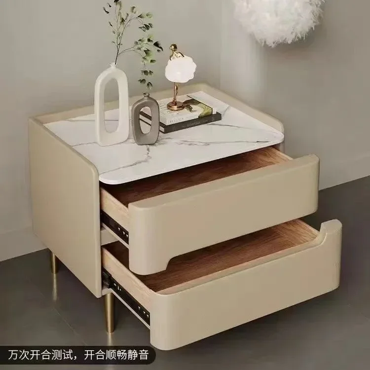 All Solid Wood Italian Bedside Table Simple Modern Bedroom Home Light Luxury Rock Slab Bedside Storage New Storage