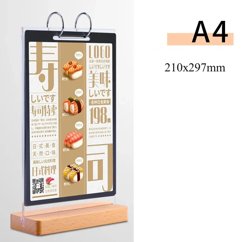 Wooden A4 A5 Double-sided Tab Le Sign Display Holder Menu Price List Card Racks Resturant Pages Turning Table Signboard Stand