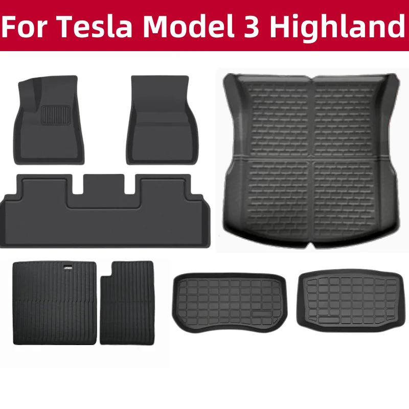 

Для Tesla Model 3 Highland 2024 XPE, все погодные коврики, коврик для багажника, передние и задние подкладки для груза, Новые противоскользящие и водонепроницаемые внутренние
