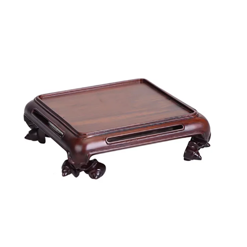 Red Wood Carving Square Seal Base, Potato Branch Wood, Jade Handle, Purple Clay Pot, Bonsai Porcelain