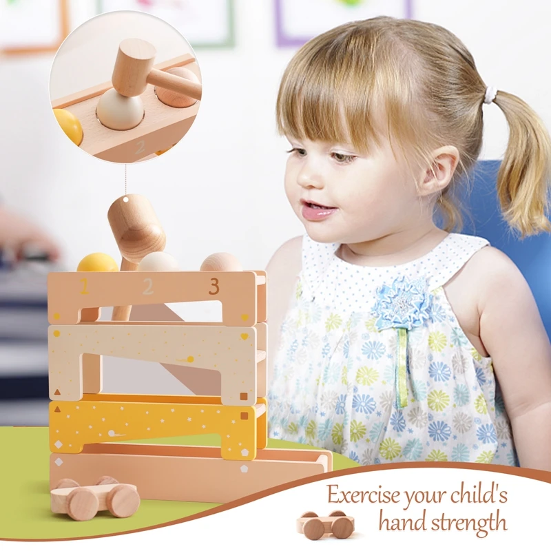 Baby Montessori Educational Toys Wooden Railway Tracks Set Wooden Train Track Accessories Ball Tapping Toys for Kids Gifts 2