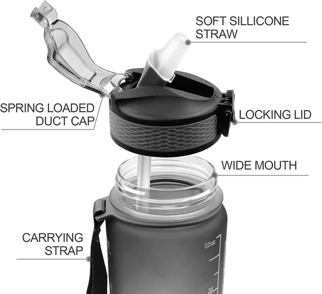 1L Sports Water Bottle Straw Cup 1 Litro with Time Maker Leak-Proof BPA Free Frosted Cup For Outdoor Sports Drinking Bottle 2