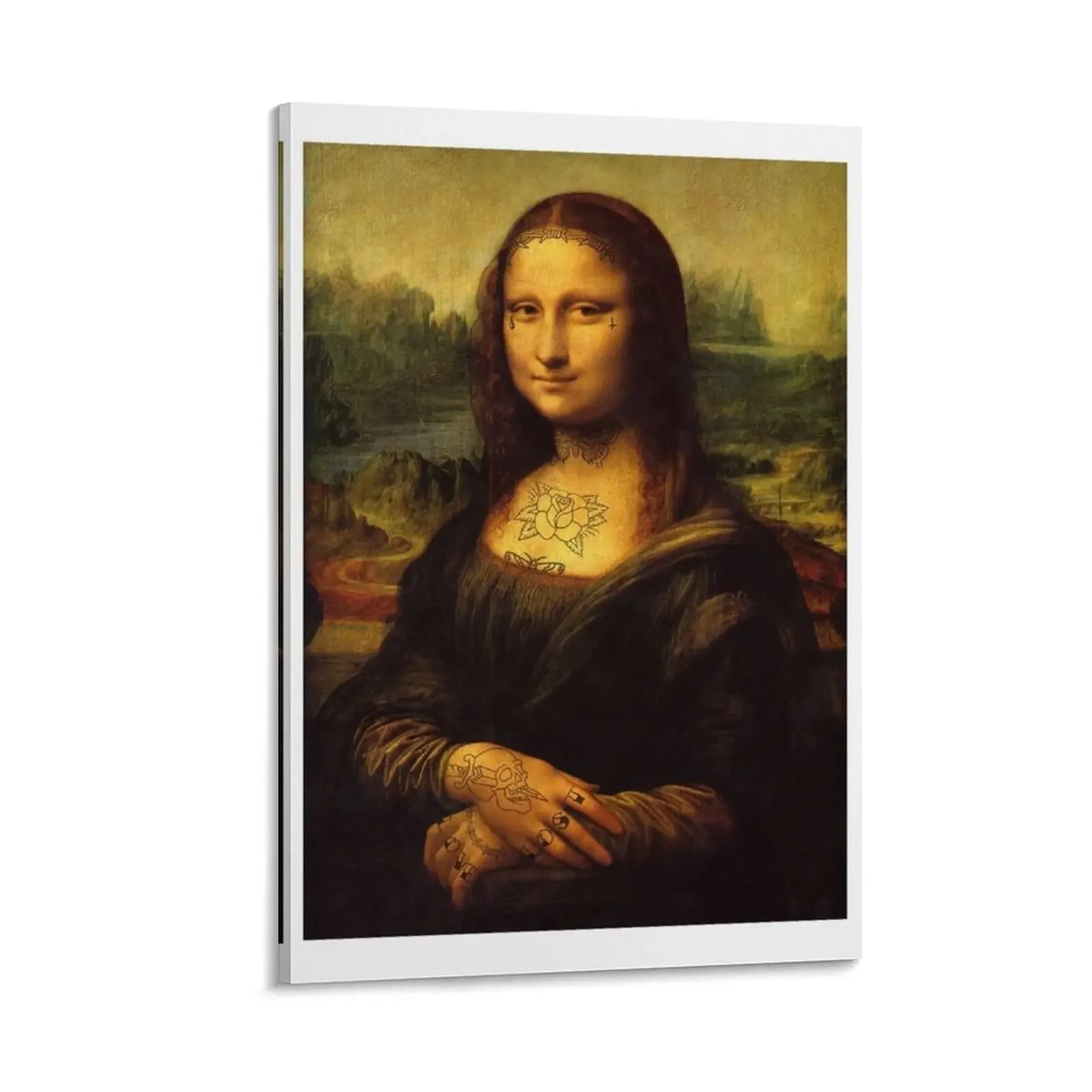 

Mona Lisa with Tattoos Canvas Painting korean room decor room decorations aesthetic ornaments for home