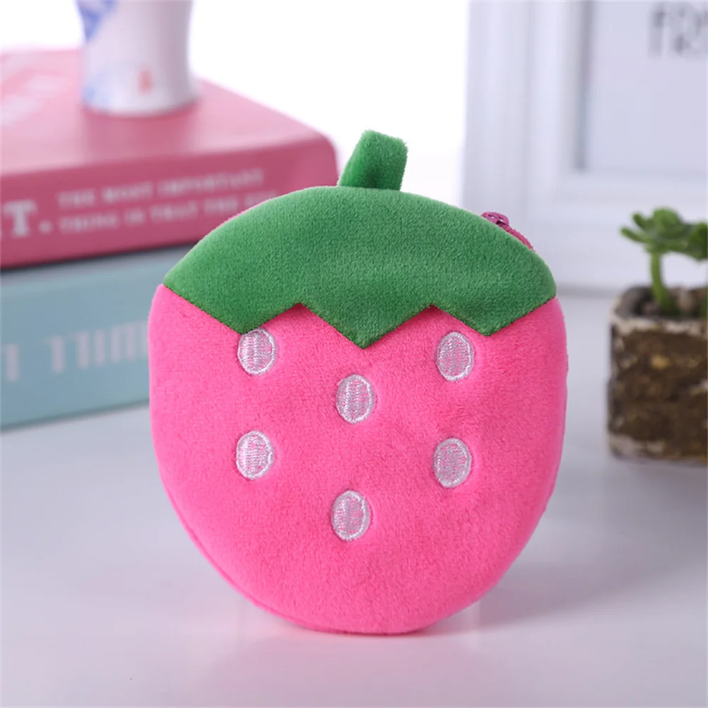 Soft Plush Women Coin Purse Watermelon Orange Fruit Mini Cute Oval Zipper Children Girl Coin Wallet Usb Cable Headset Bag
