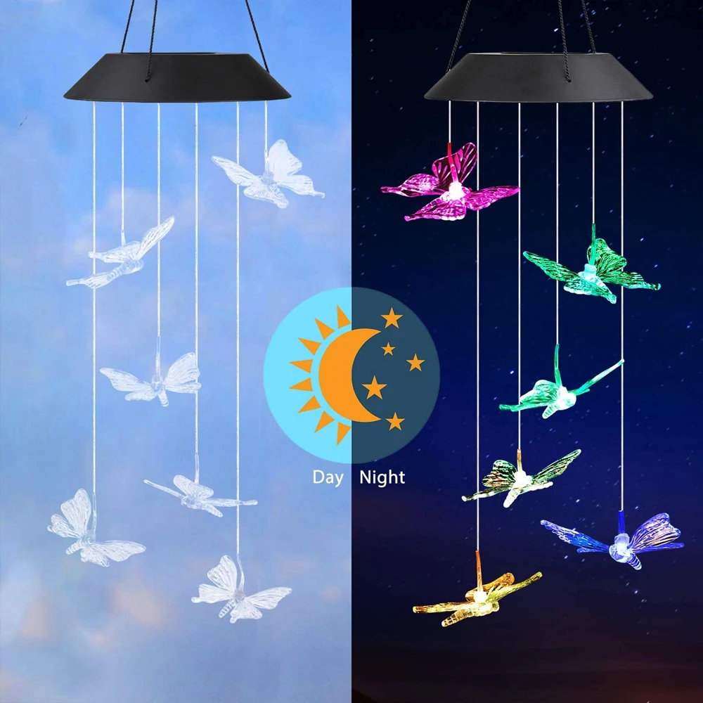 Color changing Solar Wind Chime Crystal Ball Hummingbird Wind Chime Lamp Waterproof Outdoor Use for Courtyard Garden Decoration outdoor solar spot lights Solar Lamps