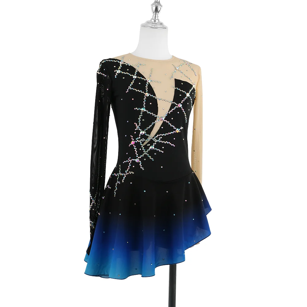 Zagitova Figure Skating Dress Women Girls Ice Skating Skirt Competition Gradient Blue Mesh Skirt Gymnastics