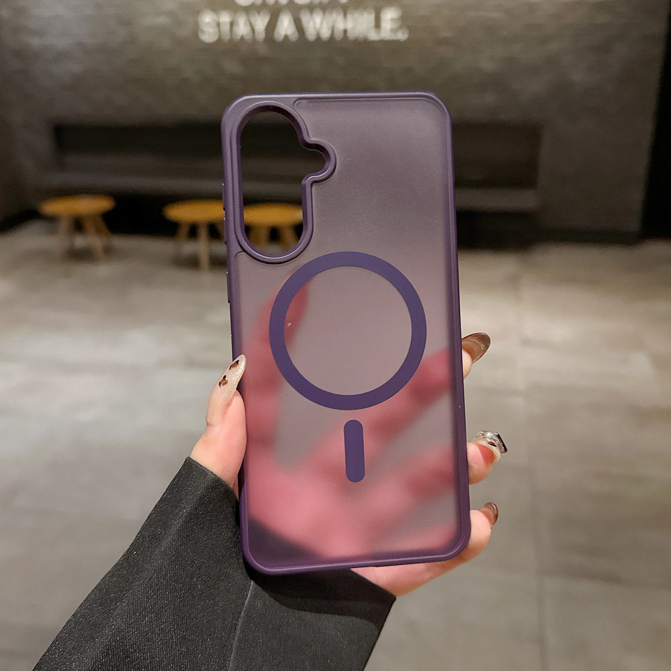 Translucent Magnetic Phone Case with Frosted Shockproof Hard Cover and Soft Frame