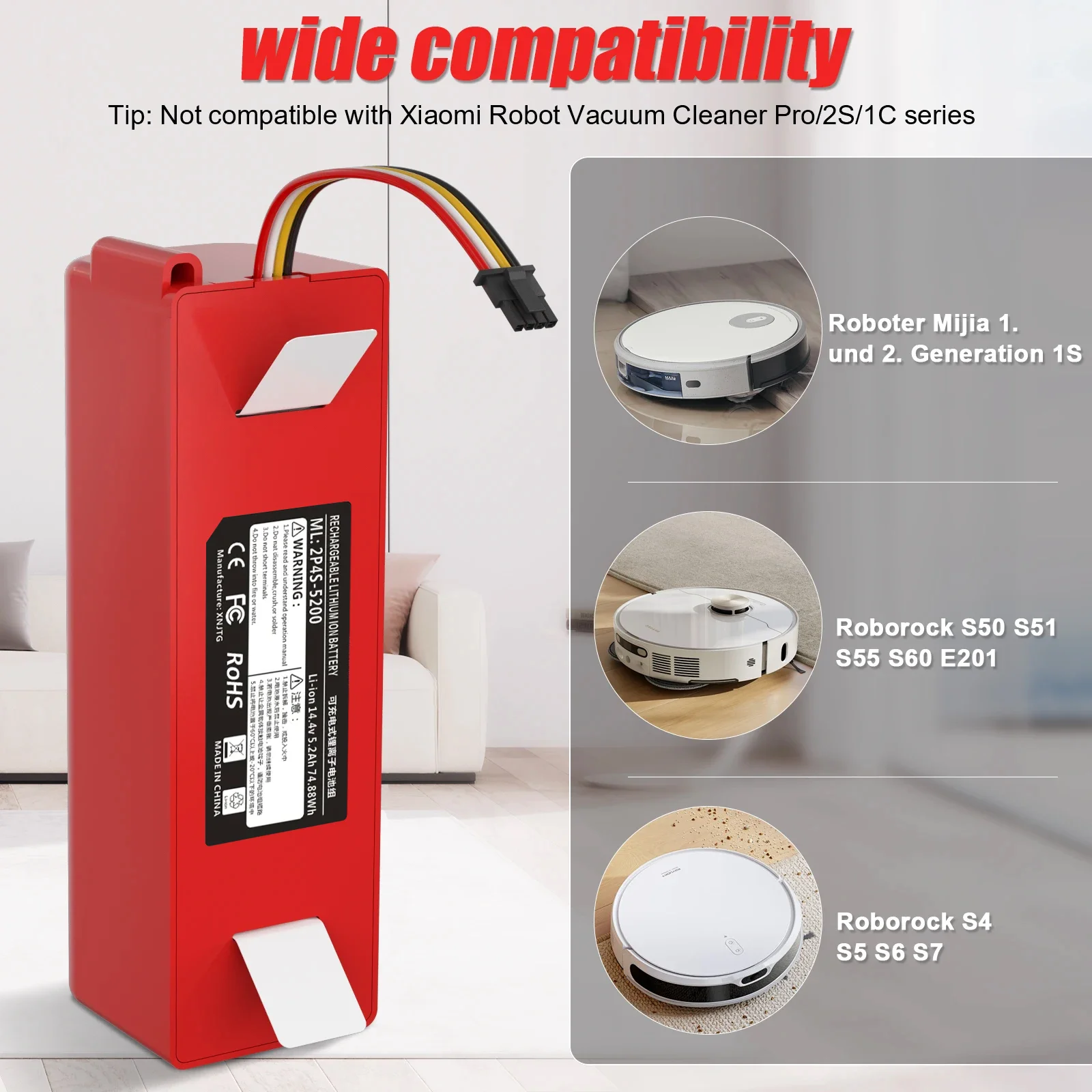 Replacement Battery For Xiaomi Roborock S50 Robotic Vacuum Cleaner S51 S52 S53 S55 S60 S4 S5 S6 S7 Full Series sweeper batteries vacuum cleaner battery battery replacement