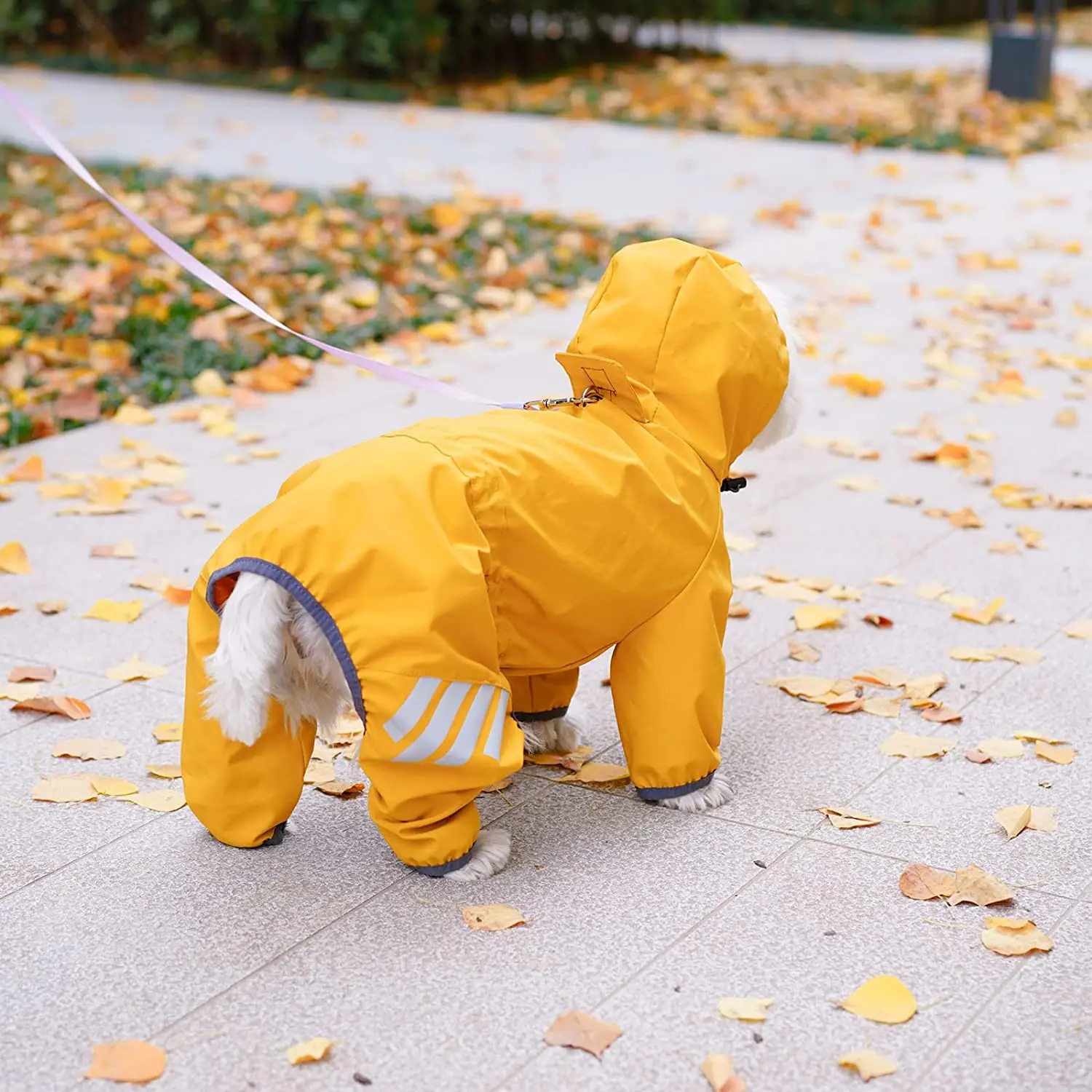 Dog Raincoat with Hood Puppy Small Medium Dogs Solid Puppy Clothes Reflective Pets Cats Outwear Four Legged Solid Jacket