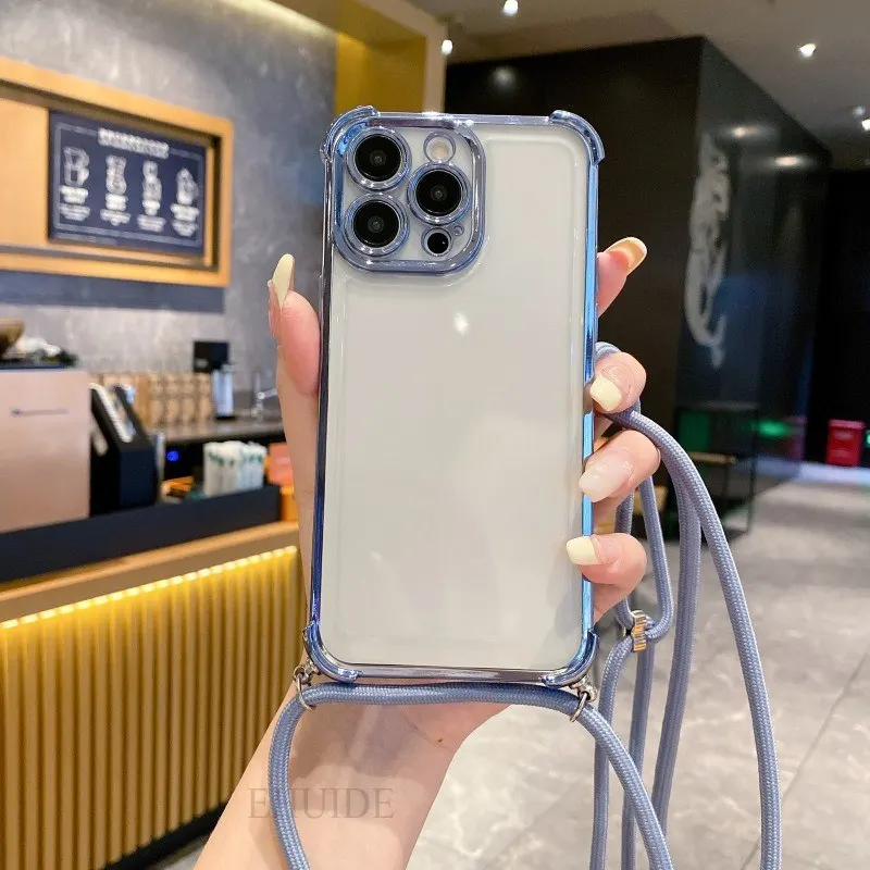 Clear Strap Crossbody Shockproof Plating Case with Lanyard Cord