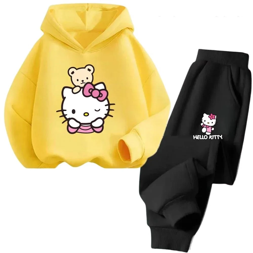 thumbnail image 1 of Conjunto de sudadera y pantalón de chándal de Hello Kitty para niños y niñas, conjunto de dos piezas de moda para niños de 3 a 14 años, 1 of 5