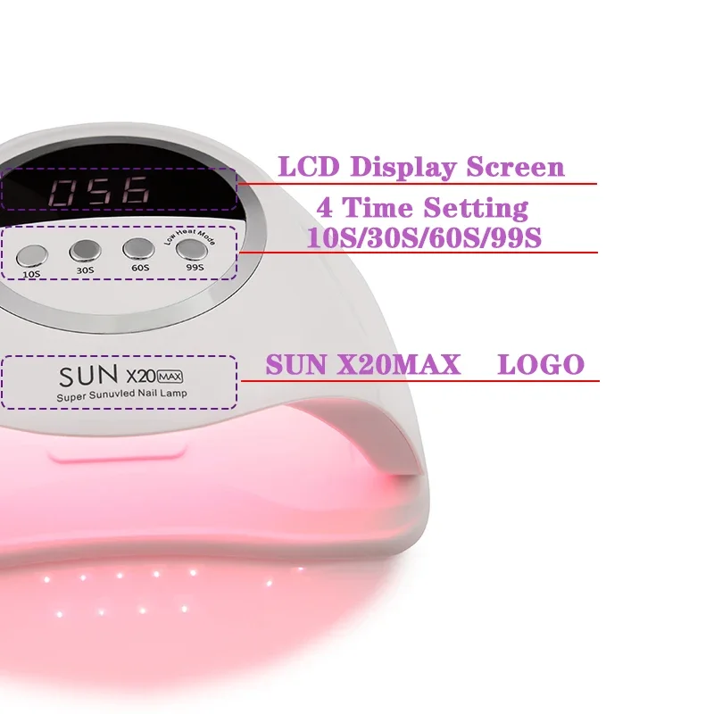 SUN X20MAX Nail Dryer Machine 72 LEDs UV LED Lamp for Nails Gel Polish Curing Manicure Lamp 10/30/60/99s Timer LCD Display 5
