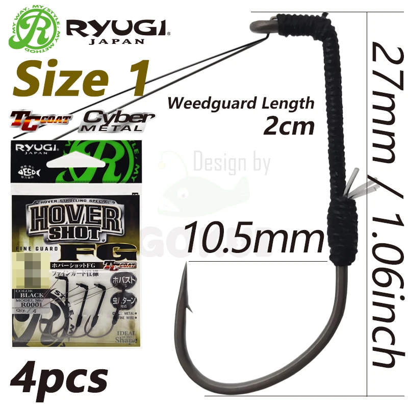 Hameçons Simples Ryugi Fog Shot TC - Taille 6 - Paquet De 9 - Noir