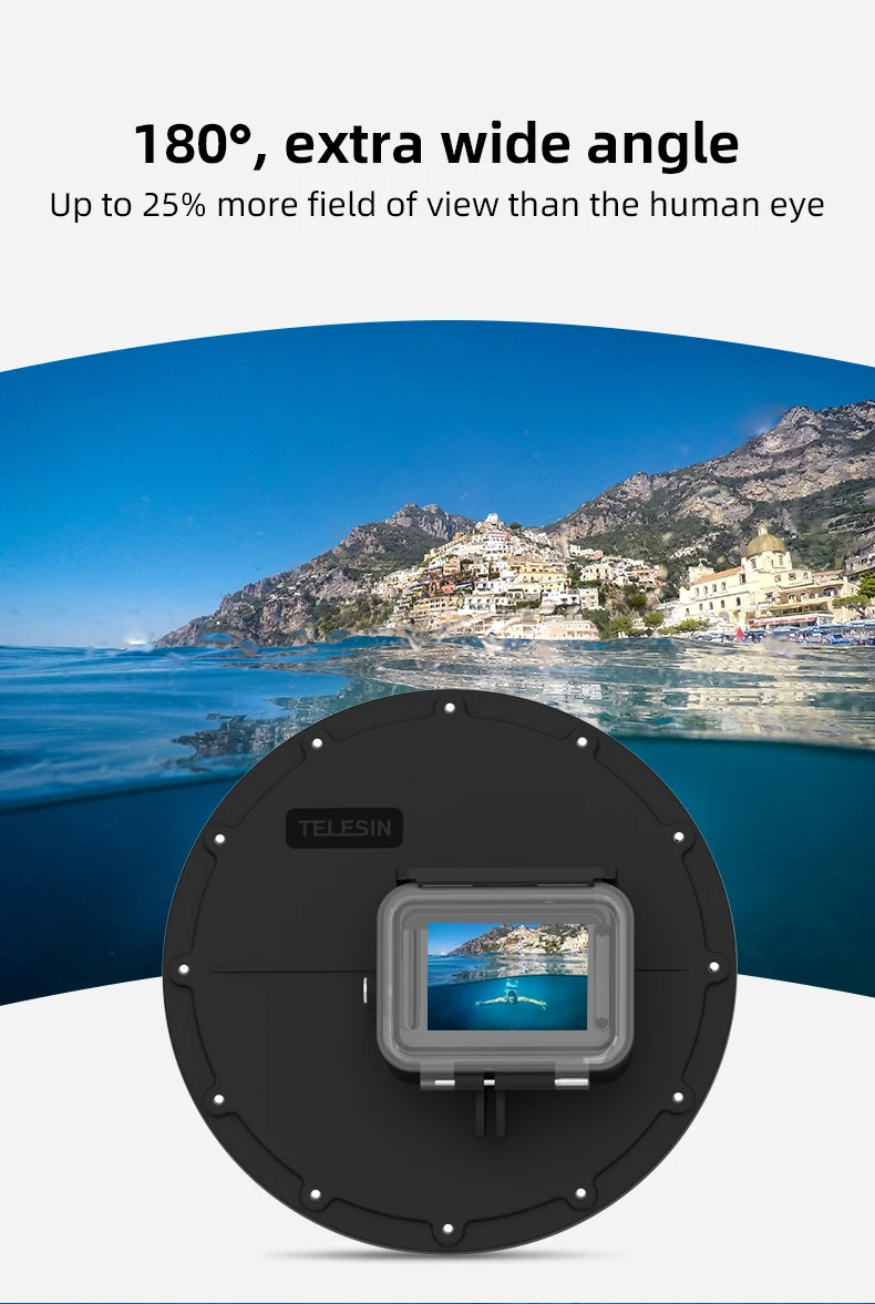 TELESIN 30M Waterproof Dome Port Underwater Housing Case With Floating Handle Tr
