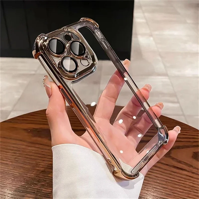 Luxury Plating Shockproof Silicone Phone Case with Lens Protection and Transparent Back Cover