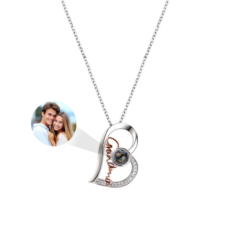 

Heart Pendant Photo Custom Projection Necklace 925Sterling Silver For Women Jewelry Accessorie Memorial Lover Gift Free Shipping