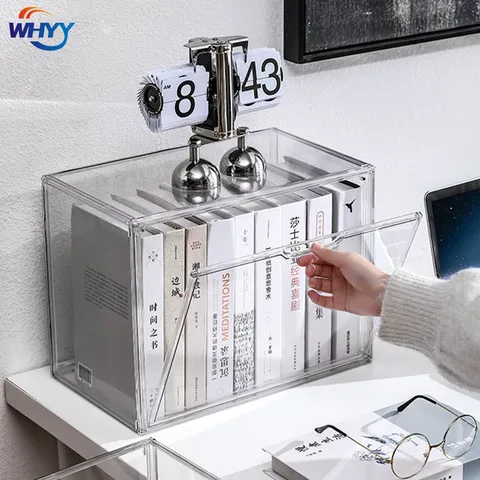 WHYY Book Desk Organizer Transparent Stackable Storage Boxes Dust Cabinet Doll Figure Baby Bags Display Rack for Home Supplies