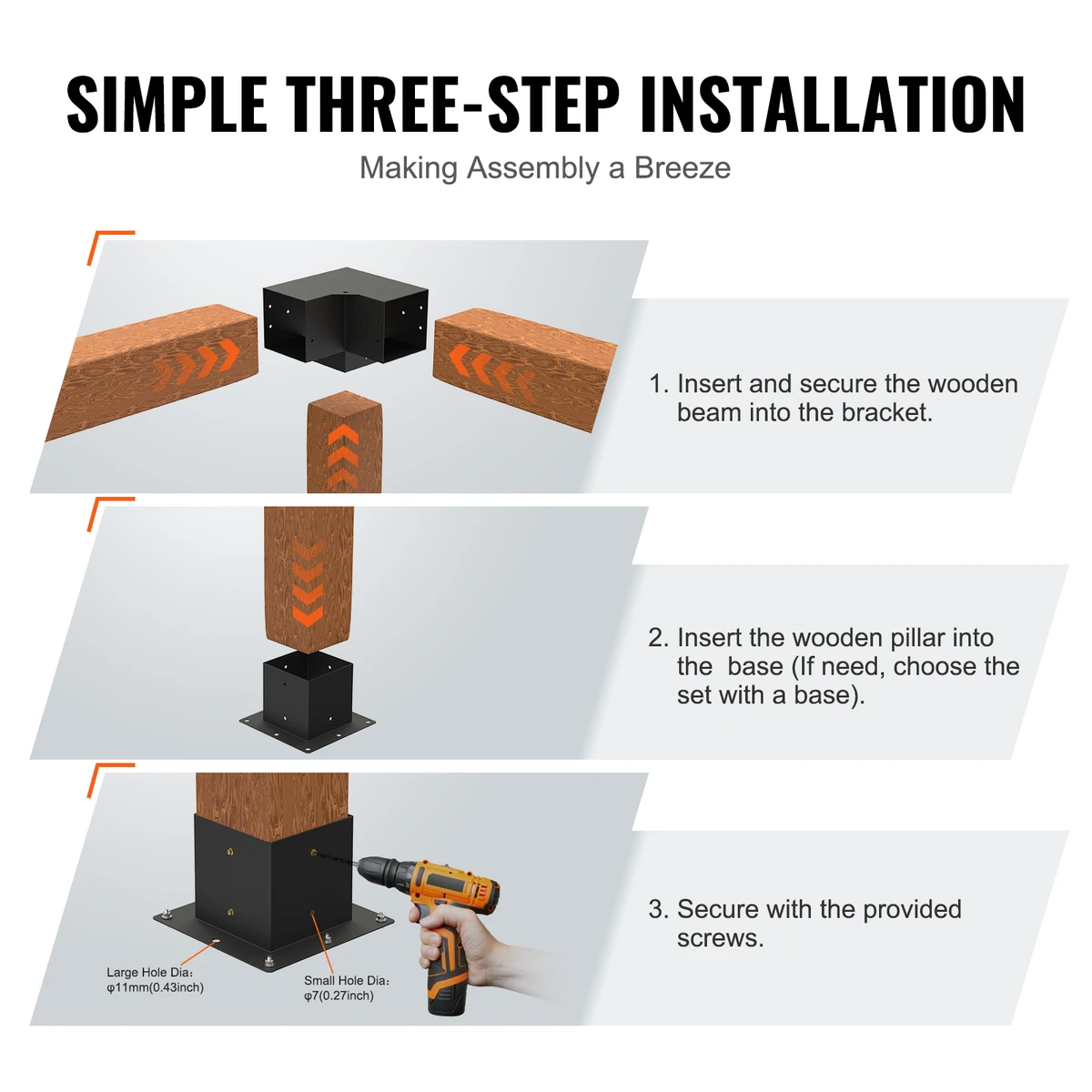 SucceBuy Pergola Bracket Kit 6inchx6inch 4pcs 3 Way Easy Installation to Gazebos Patio Pergolas Log Cabin Outdoor Hardware — view 6