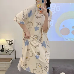 Princess Style Nightdress for Women Summer Cotton Tops Sleep shirts Girls Short Sleeve Cute Sweet Cartoon Loose Home Wear