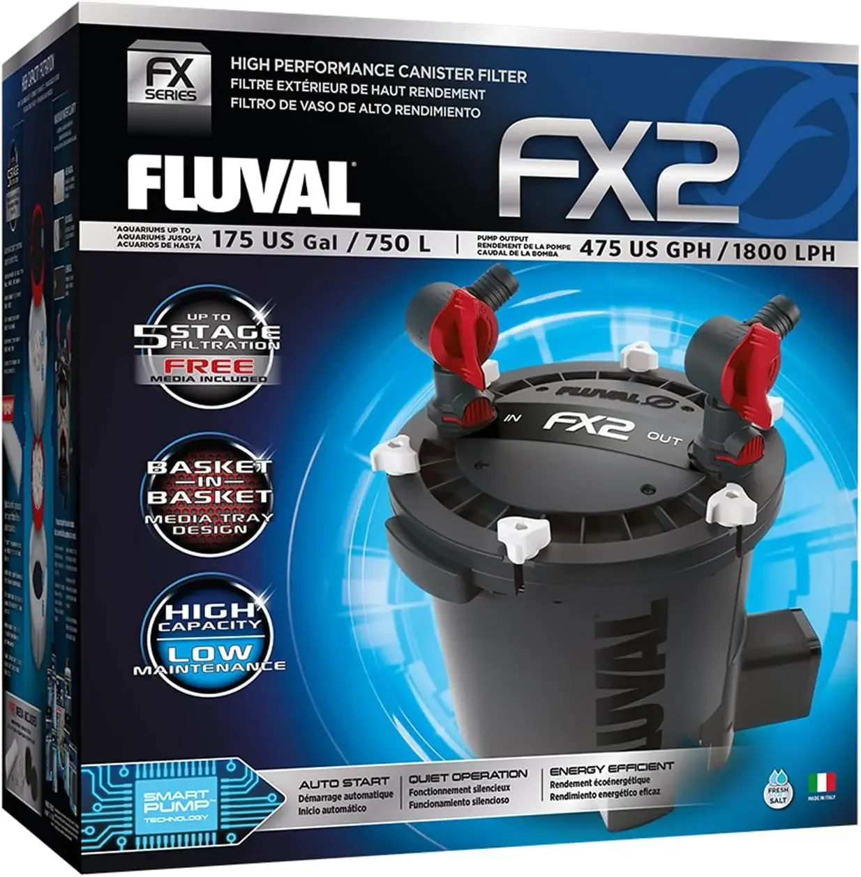FX2 High Performance Canister Aquarium Filter-Multi-Stage Filtration, Built-in Powered Water Change System, and Basket-in
