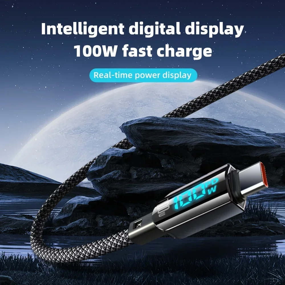 패션 디지털 디스플레이 스크린 USB to 타입 C 고속 충전 데이터 케이블 100W PD 데이터 코드 듀얼 타입 C 데이터 케이블 PD 충전 케이블