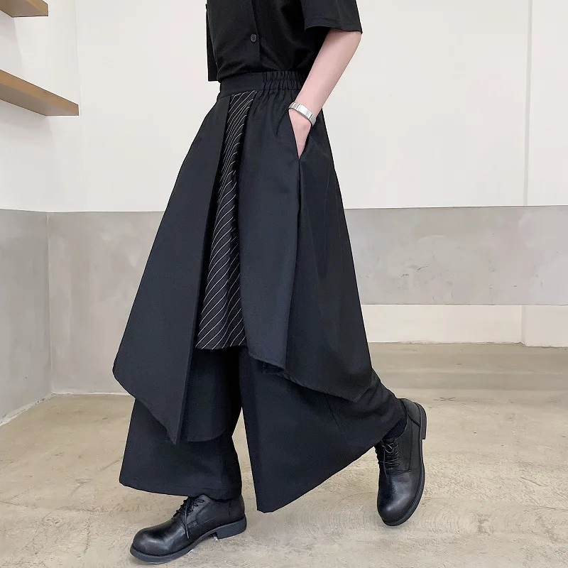 Men's Dark Irregular Pants Japanese Style Men Fashion Instagram Mixed Wind Streamer Kendo Samurai Culottes Party Dress Trousers main image 1