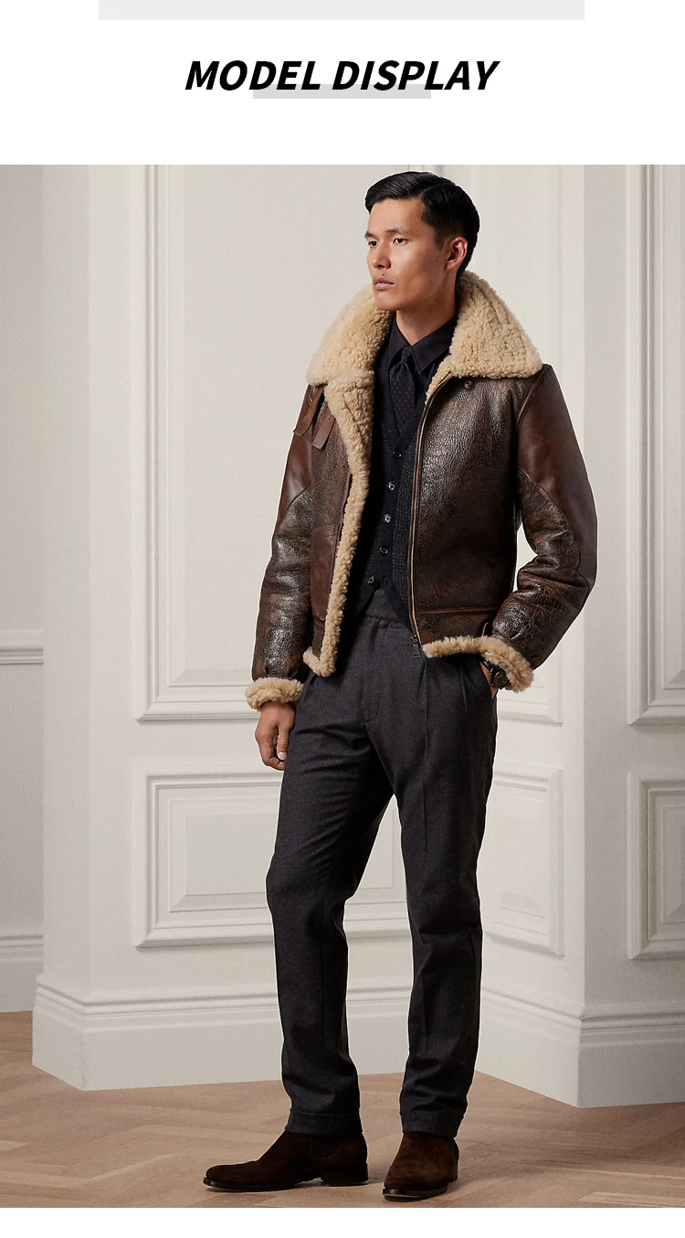 Leather and fur integrated B3 leather jacket Air Force flight jacket British trend thickened warm sheepskin custom coat for men Mallzona