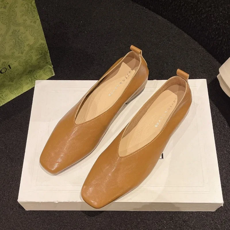 Women's Loafers Genuine Leather Luxury Shoes Sss Grade Silver Heels Gold Pumps Square Toe Elegant Mary Janes Shoes For Women 5
