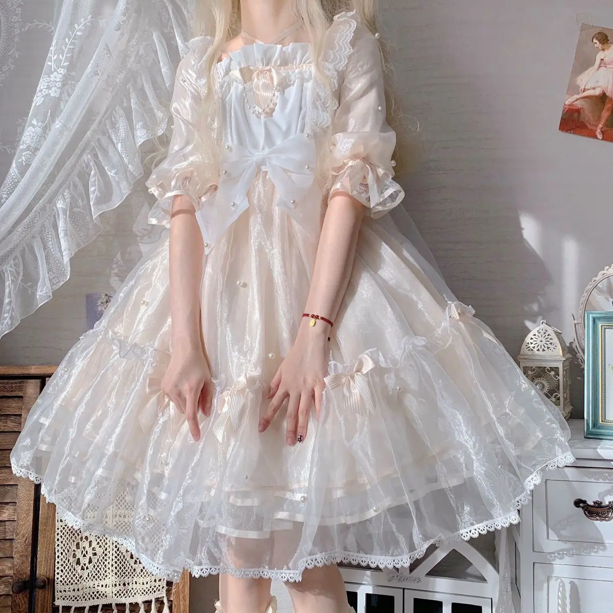 Coalfell Lolita Origineel Ontwerp Lolita Prinsessenjurk Vrouwen Op Organza Zomer Lief Schattig Op De Vlucht Prinsessenjurk Pluizige Rok