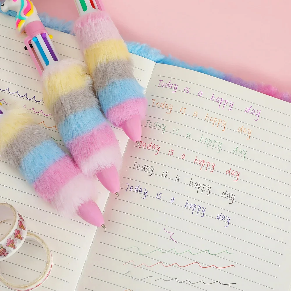 2PCS Kinder Einhorn Plüsch Gel Pen Set 6 Farben Regenbogen Kugelschreiber Cartoon Mädchen Handschrift Werkzeuge für Studenten – Detail 14