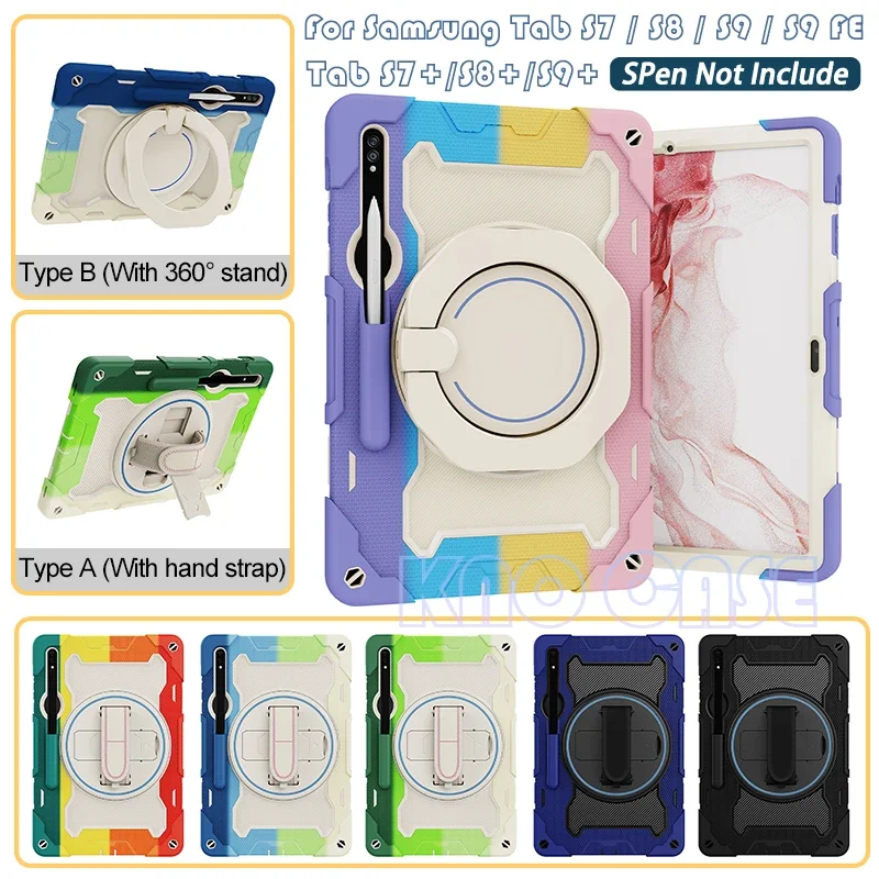 Per Samsung Tab S7 S8 S9 S9 Fe S7 Plus S8 Plus S9 Fe Plus S7 Fe 360 ° Maniglia Rotante Copertura Per Cavalletto Custodia Antiurto Per Impieghi Gravosi