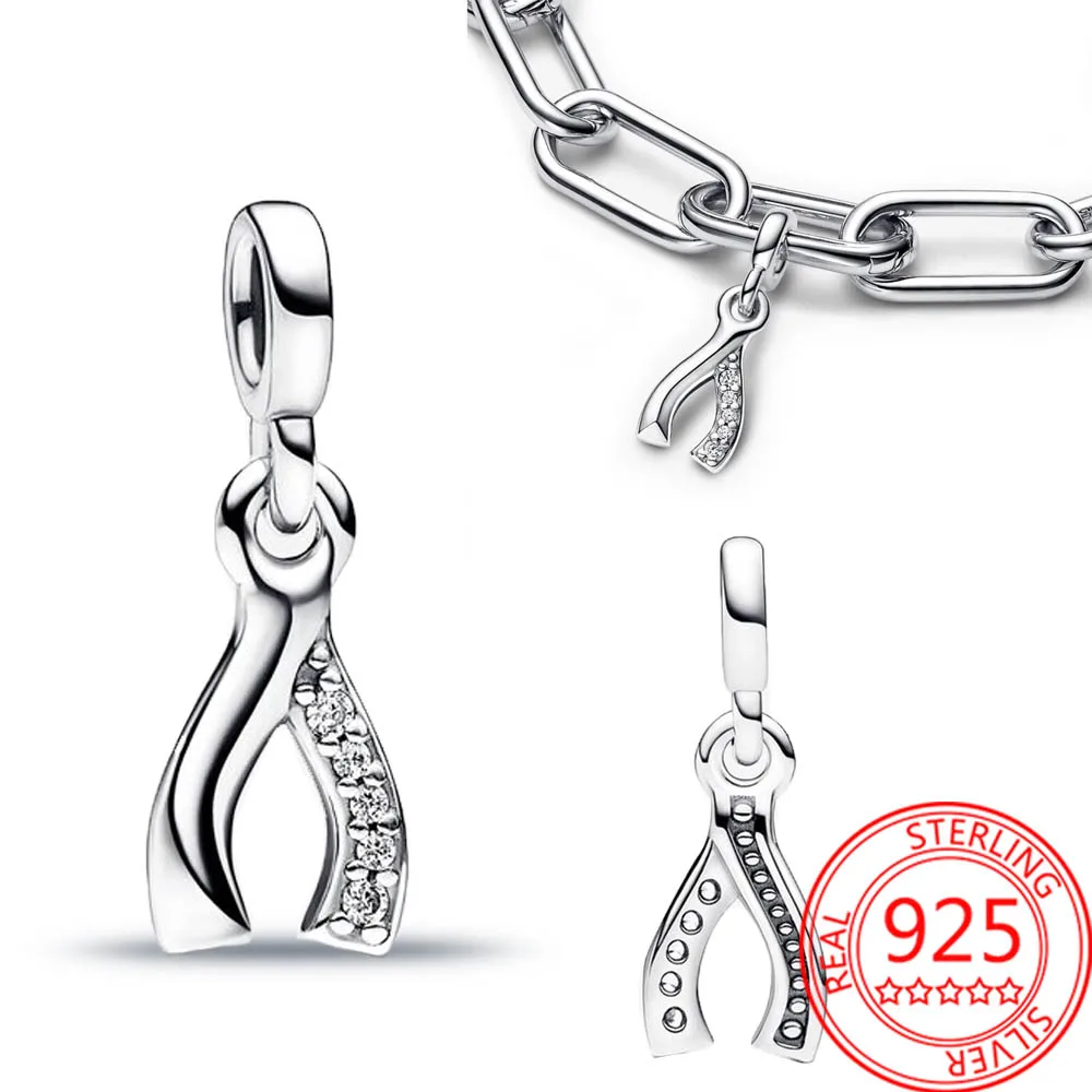 Menie Seria 925 Srebrne Wishbone Mini Pasujące Srebrny Wisiorek Pandora Me Ogniwo Łańcuszek Bransoletka Diy Bransoletka Wisiorek Prezent