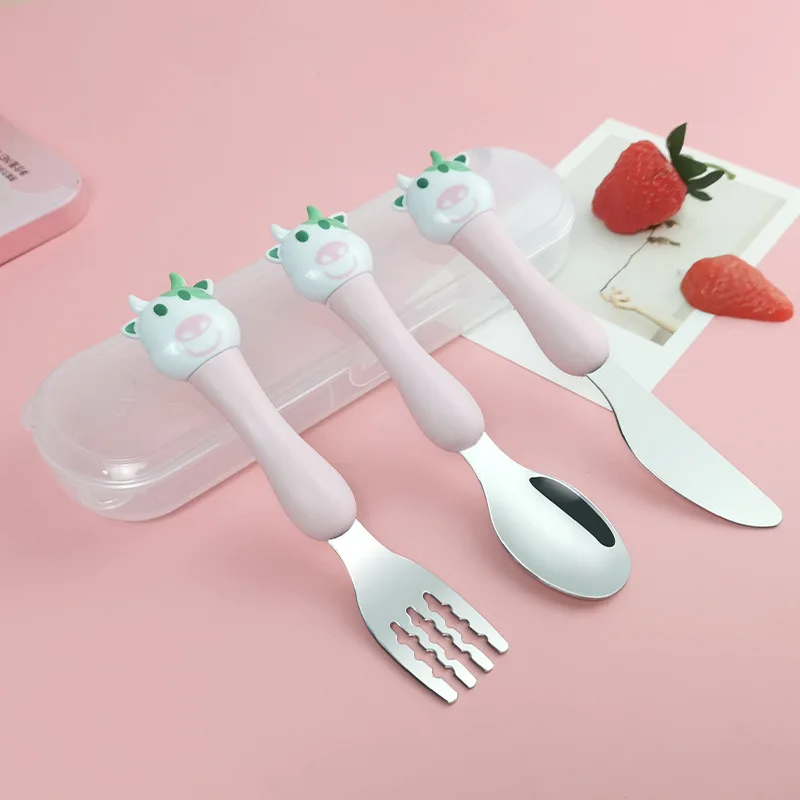 

Детская мультяшная посуда, набор детской посуды из нержавеющей стали, столовая посуда для малышей, столовые приборы с мультяшным рисунком, ложка для кормления, вилка