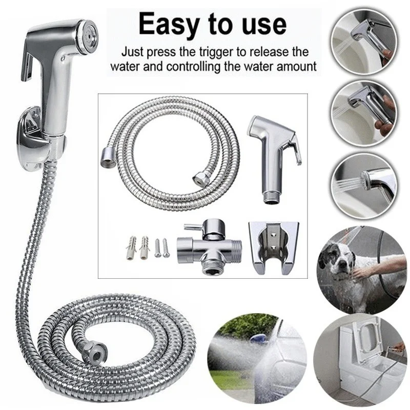 ToiletBrushHandheldSprayGunBidetSprayerSetKitDN15CleanerStainlessSteelHandFaucet