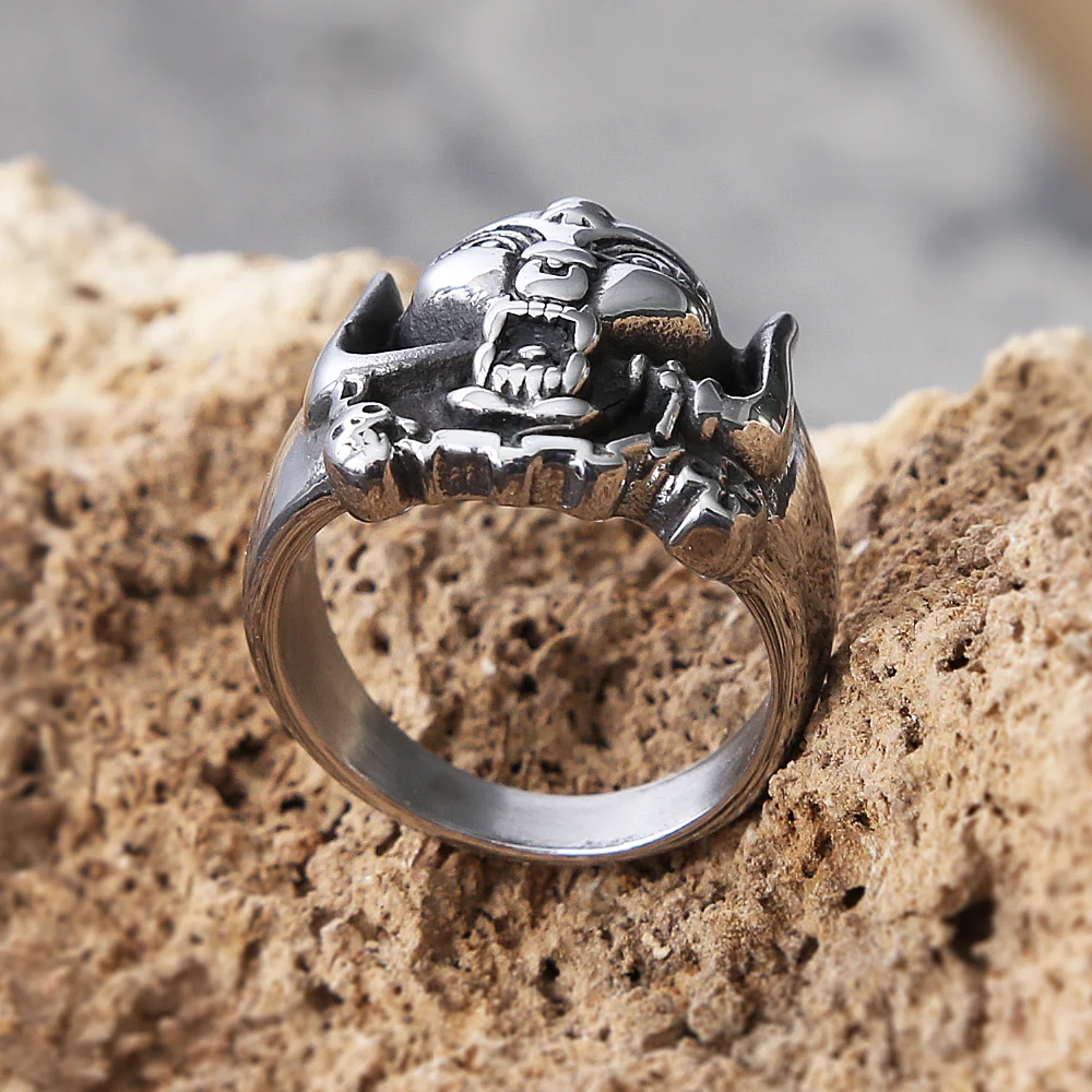 Anello Teschio In Acciaio Inossidabile Per Uomo - Stile Gotico Punk Rock, 5 Misure Diverse - Foto 2
