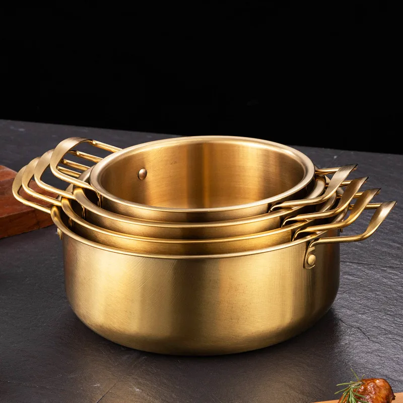 Korean Stainless Steel Instant Noodle Pot with Lid Household Non-Stick Pans Soup Saucepan Cookware Kitchen Cooking Utensils