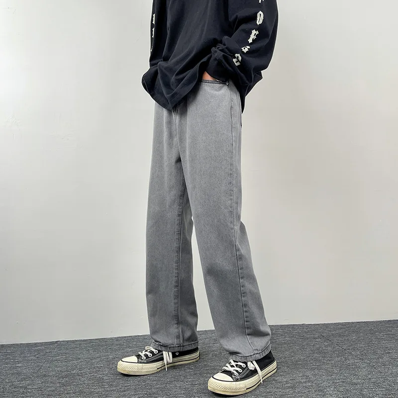 Spring Summer New Solid Color Fashion Jeans Trousers Man High Street Loose American Style Zipper Pockets Y2K Thin Straight Pants