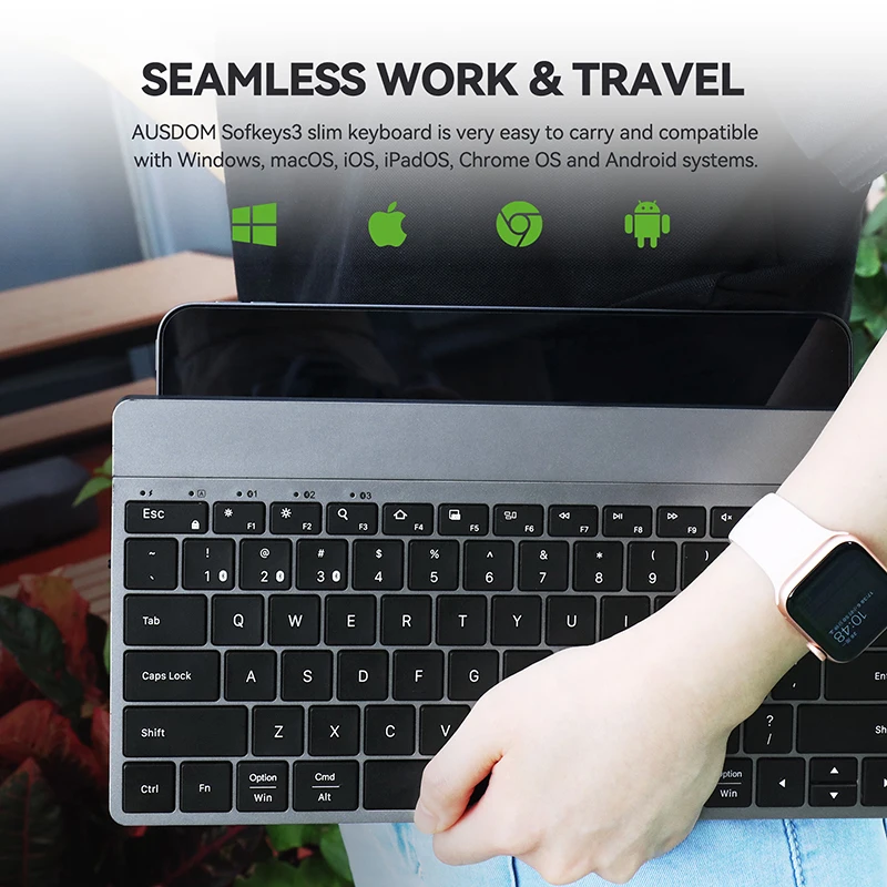 Teclado Magro Recarregável sem Fio de Bluetooth 5.1 com Suporte Deslizante Universal Silencioso Mini Teclado Portátil para Ipad Tablet - Imagem 4