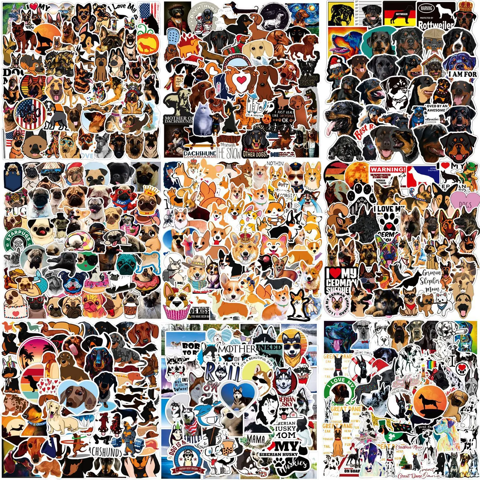 50pcs Creative Corgi German Shepherd Shapi Dog Dachshund Dog Husky Many Cartoon Cute Laptop Phone Car Diy Decoration Stickers