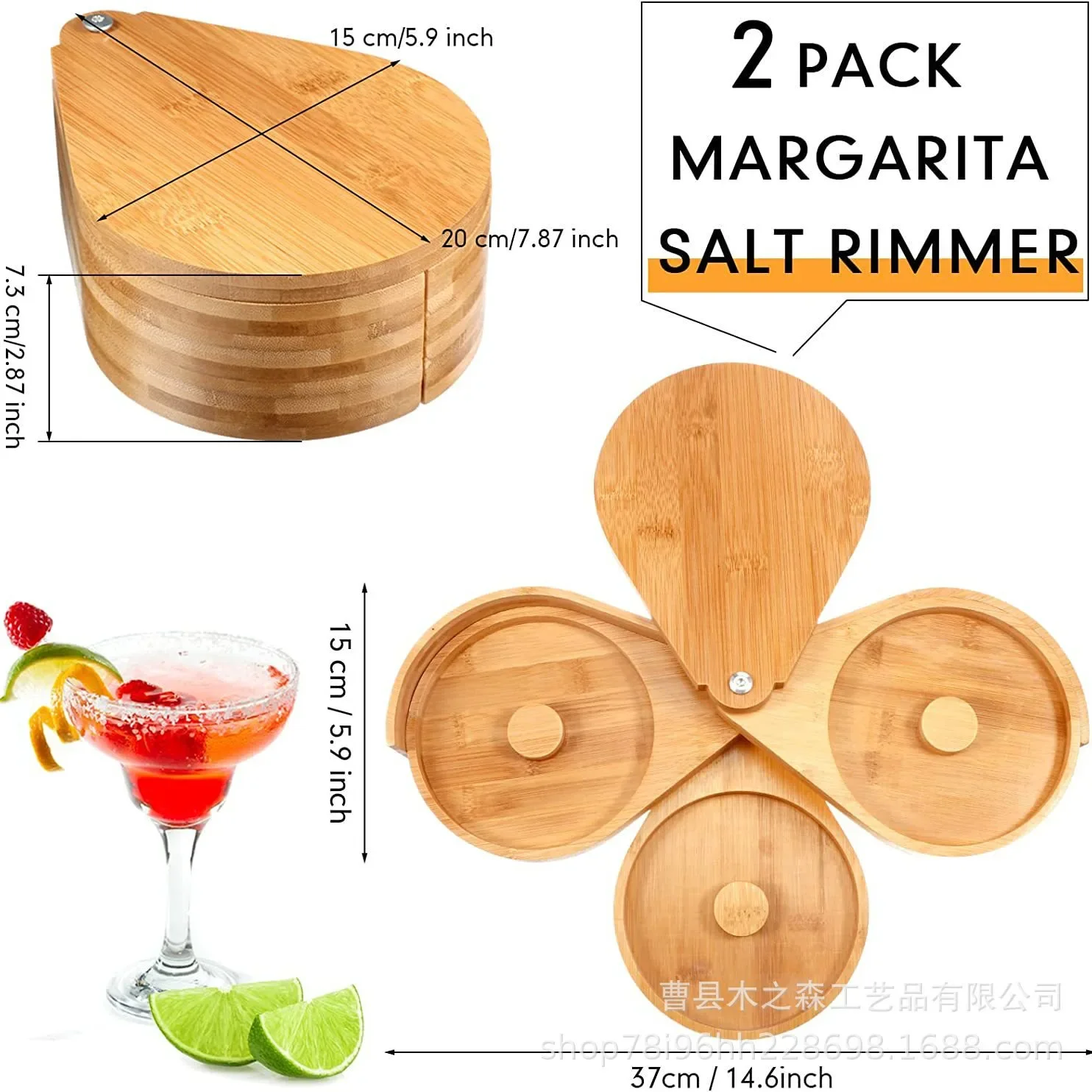 Rimmer Verre 3 En 1 Pour Barman - Sucre, Sel Et Citron Vert - Plateau à Compartiments - Accessoire Cocktail Maison Ou Bar